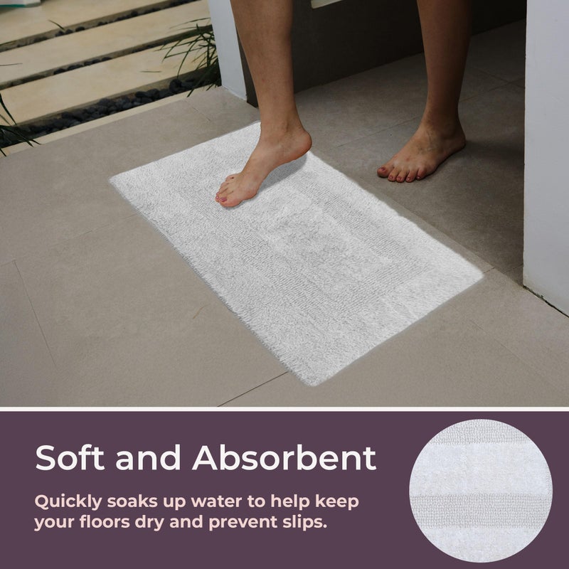 Lavish Home Bathroom Rugs - 2-Piece Cotton Bathroom Mat Set - Machine Washable Bath Mats for Restroom, Kitchen, or Laundry Room by Lavish Home (White) - Image 3